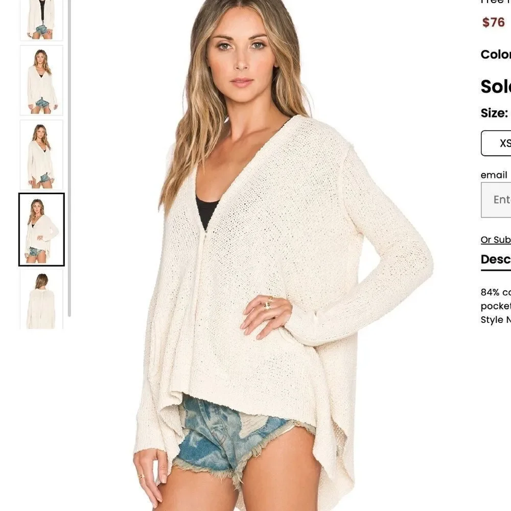 Free People Shark Hem Cardigan Size XS Cream Cotton blend Seen on Taylor Swift